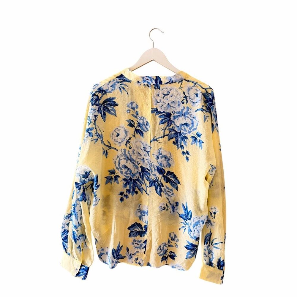 CeCe Floral Button Down Yelllow Blue Toile Pattern Sz L # 2614 - Picture 5 of 13